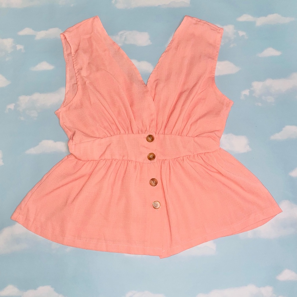 Coral Pink Button Up Top